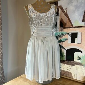 Free People Light Gray Velvety Bodice, Chiffon Short Dress